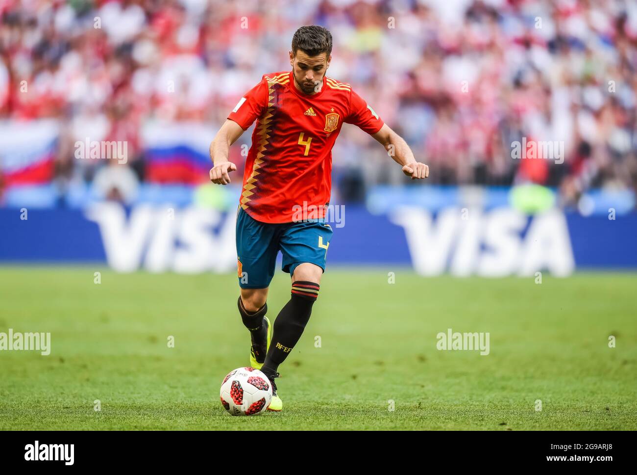 Moscou, Russie – 1er juillet 2018. Le défenseur de l'équipe nationale de football espagnole Nacho pendant la coupe du monde de la FIFA 2018 Round of 16 Match Espagne contre Russie. Banque D'Images