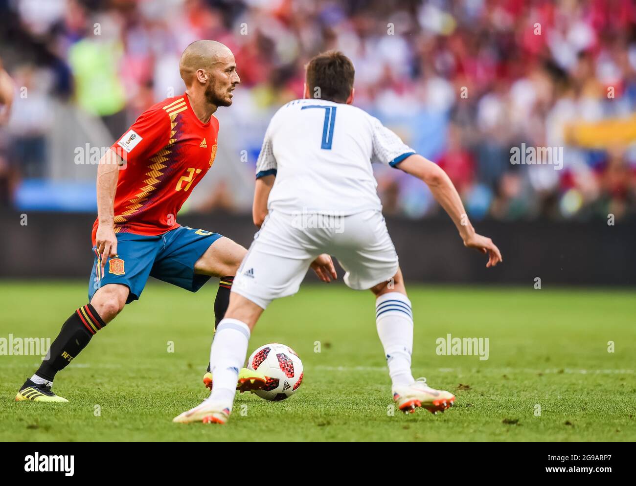 Moscou, Russie - 1er juillet 2018. Le milieu de terrain de l'équipe nationale espagnole David Silva en action lors de la coupe du monde de la FIFA 2018 Round of 16 Match Espagne contre Rus Banque D'Images