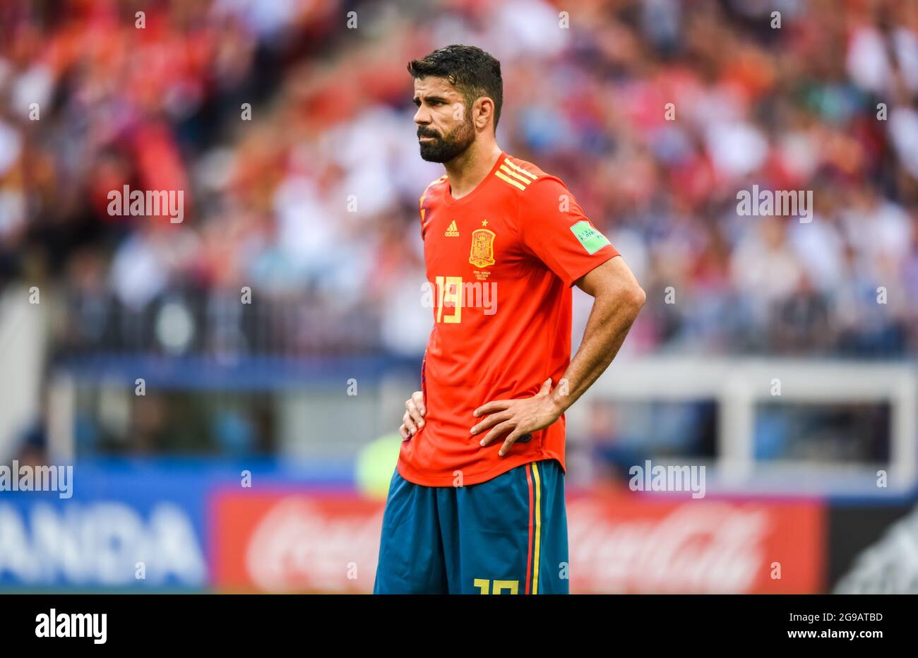 Moscou, Russie - 1 juillet 2018. L'attaquant de l'équipe d'Espagne de football Diego Costa lors de la Coupe du Monde FIFA 2018 ronde de 16 match l'Espagne contre la Russie. Banque D'Images