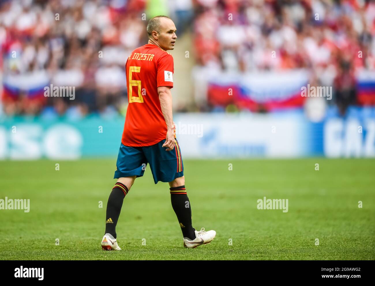 Moscou, Russie – 1er juillet 2018. Andrés Iniesta, milieu de terrain de l'équipe nationale espagnole lors de la coupe du monde de la FIFA 2018 Round of 16 Match Espagne contre Russie Banque D'Images