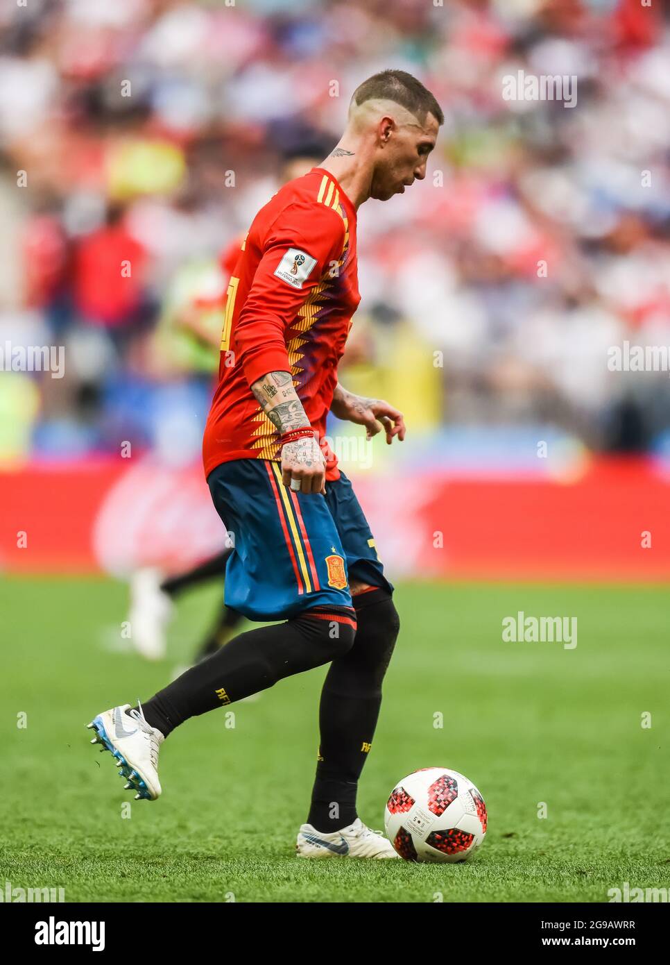 Moscou, Russie – 1er juillet 2018. Espagne équipe nationale de football centre-arrière Sergio Ramos lors de la coupe du monde de la FIFA 2018 Round de 16 match Espagne contre Russie. Banque D'Images