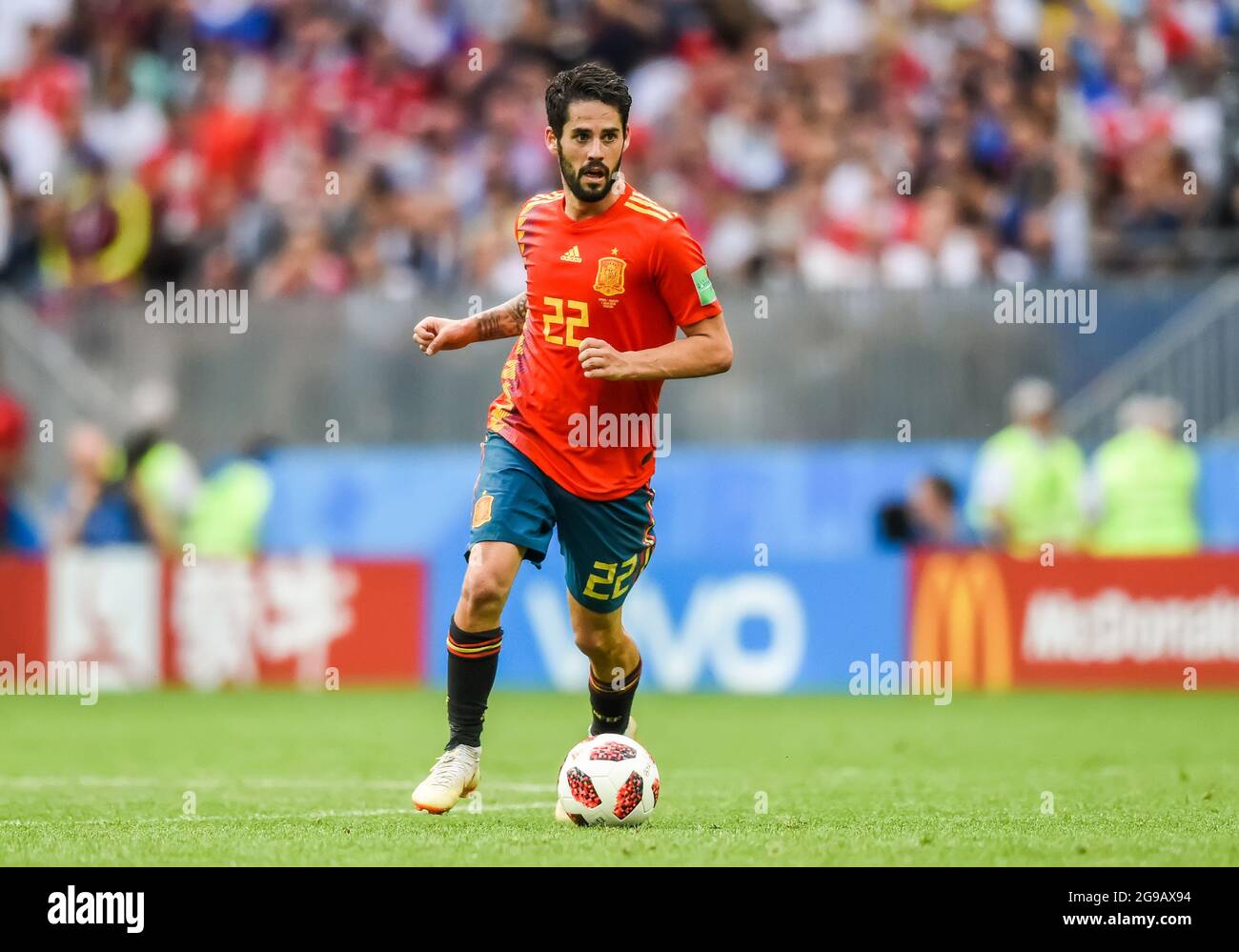 Moscou, Russie – 1er juillet 2018. Espagne équipe nationale de football mi-fielder isco lors de la coupe du monde de la FIFA 2018 Round of 16 Match Espagne contre Russie Banque D'Images