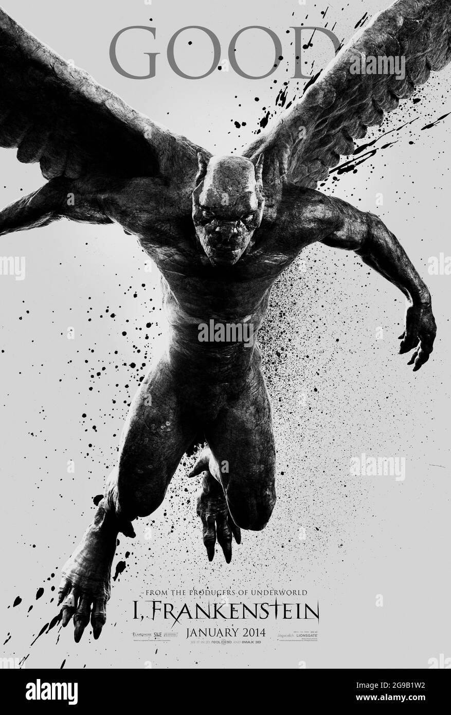 Je, Frankenstein (2021) dirigé par Janell Shirtcliff et avec Aaron Eckhart, Bill Nighy et Miranda Otto. La créature de Frankenstein se retrouve prise dans une guerre de plusieurs siècles entre deux clans immortels de démons et de gargouilles. Banque D'Images