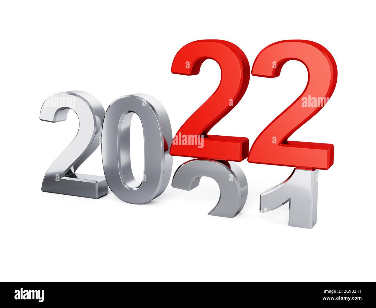 Illustration 3d du concept du nouvel an 2022 isolé sur fond blanc Banque D'Images