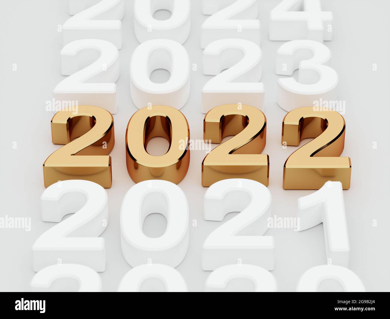 illustration 3d du signe doré de 2022 ans. Mise au point douce Banque D'Images