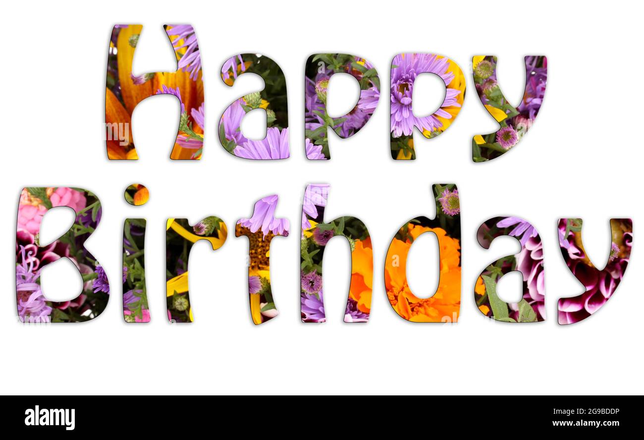 Joyeux Anniversaire Des Fleurs Lumineuses Avec Texte Photo Stock Alamy