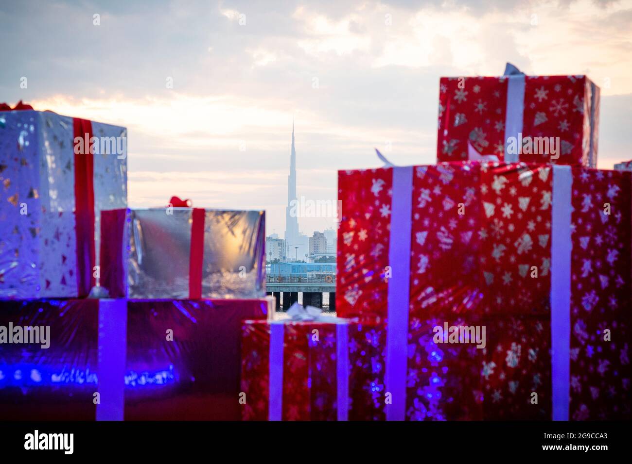 Noël à Dubaï - décorations de Noël à Dubai Festival City, Dubaï, Émirats Arabes Unis. Banque D'Images