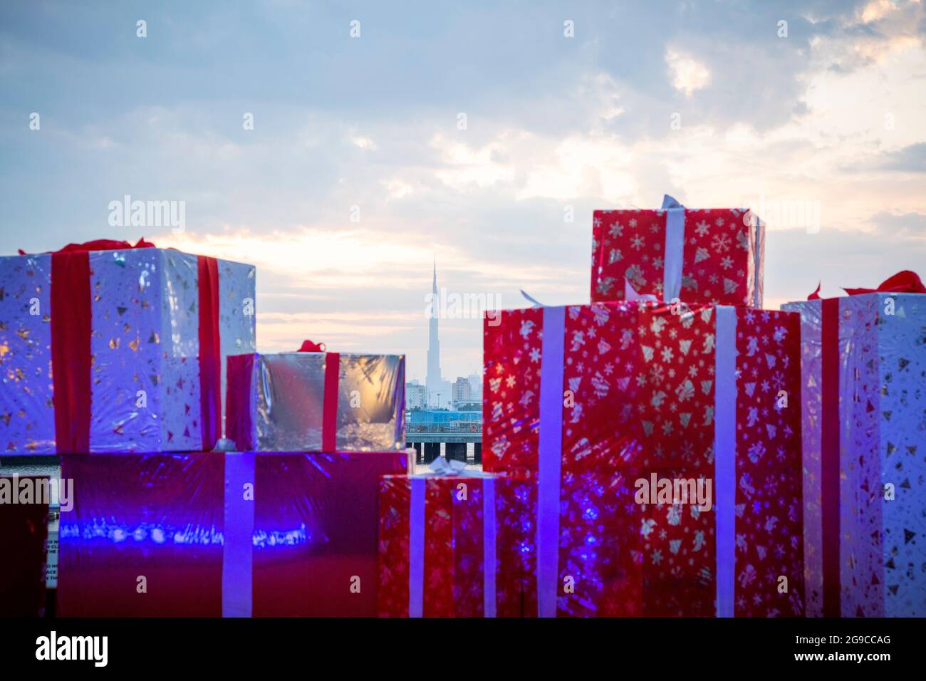 Noël à Dubaï - décorations de Noël à Dubai Festival City, Dubaï, Émirats Arabes Unis. Banque D'Images