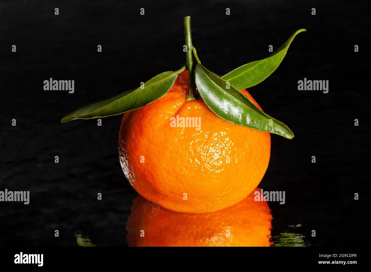 mandarine symétrique sur fond noir Banque D'Images