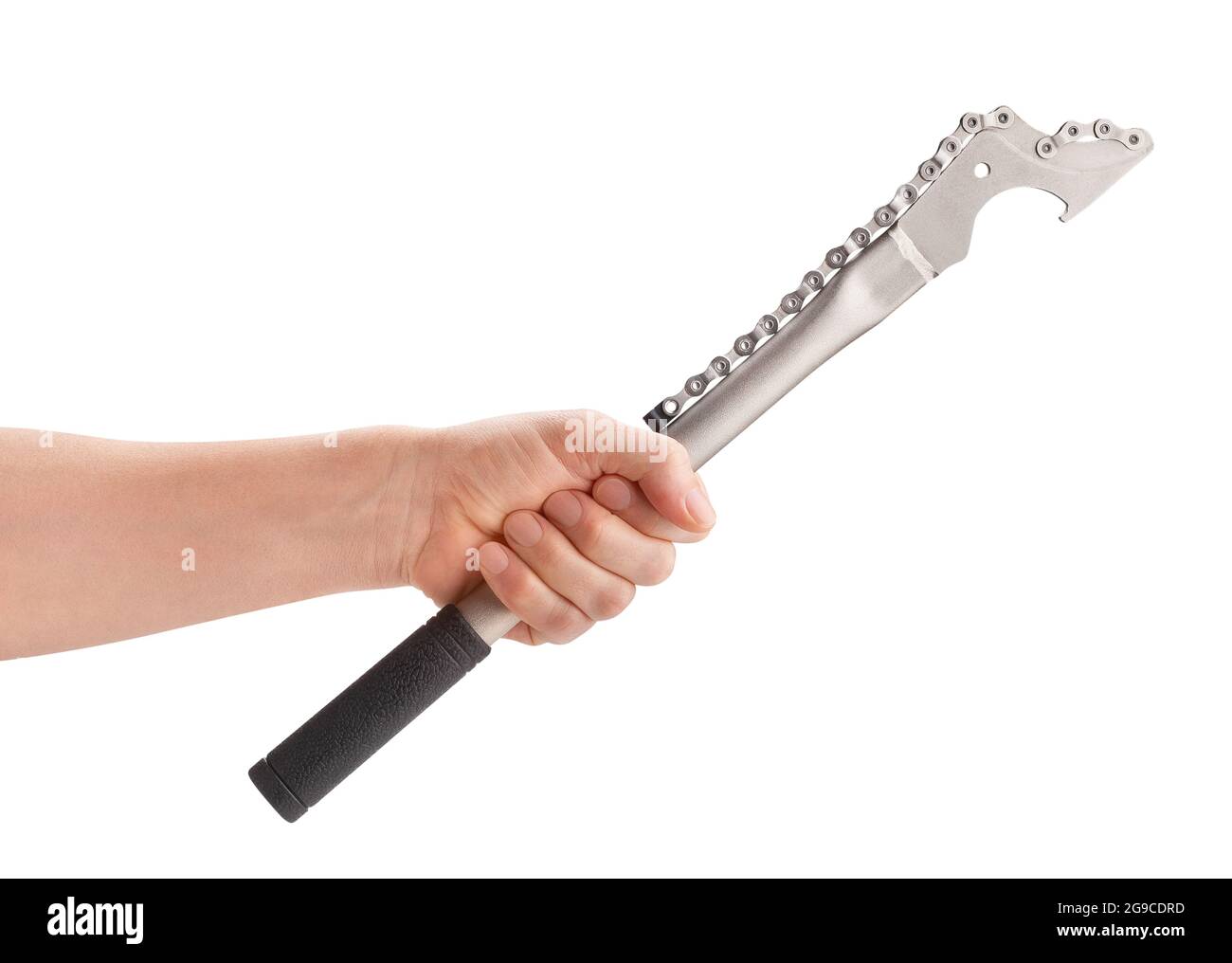 trajet de l'outil du fouet de la chaîne de vélo isolé sur blanc Banque D'Images