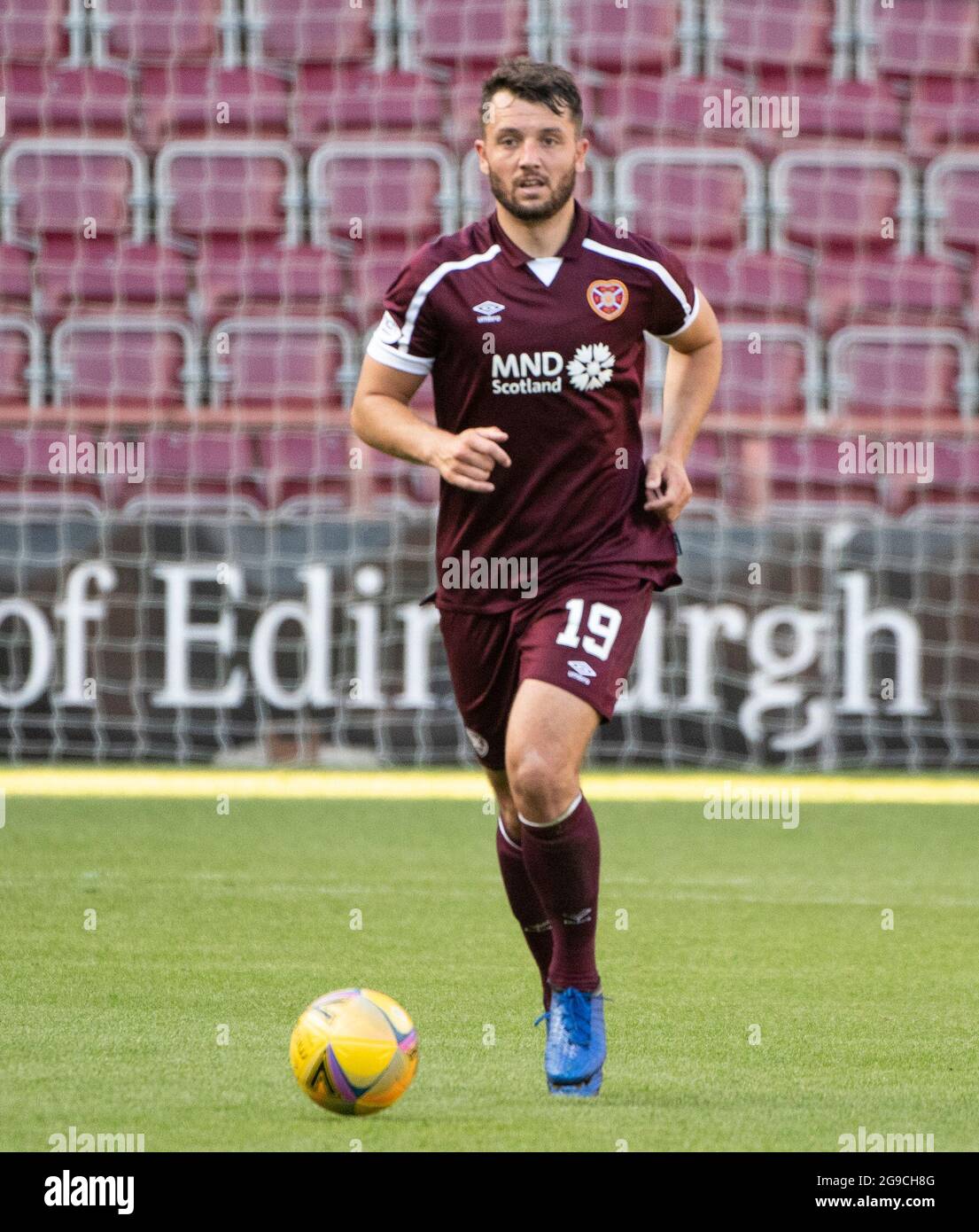 Édimbourg, Royaume-Uni. 25 juillet 2021. Coupe sportive Premier - coeur de Midlothian / Inverness Caledonian Thistle 25/7/2021. Les cœurs accueillent le Thistle Caledonian d'Inverness lors de la coupe Premier Sports au parc tynecastle, à Édimbourg, Midlothian. Pic shows: Hearts's Canadian Right-Back, Craig Halkett. Crédit : Ian Jacobs/Alay Live News Banque D'Images