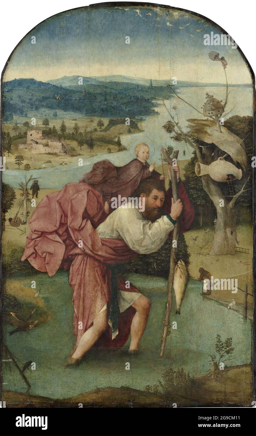 Titre: Saint Christopher Créateur: Hieronymus Bosch Date: 1490 Moyen: Huile sur bois Dimensions: 113 × 71 cm emplacement: Rotterdam, Musée Boijmans Van Beuningen Banque D'Images