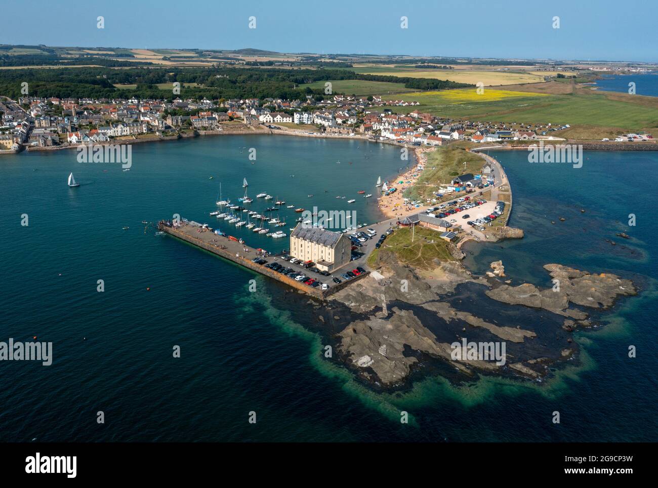 Vue aérienne d'Elie et d'Earlsferry, East Neuk, Fife, Écosse. Banque D'Images