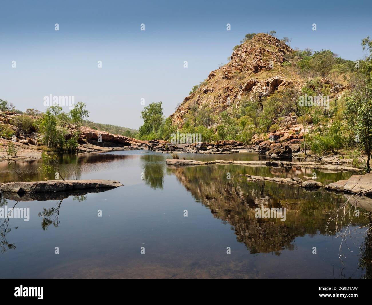 Paysage rocheux et piscines peu profondes sur Bell Creek, au-dessus de Bell gorge, Gibb River Road, Kimberley, Australie occidentale. Banque D'Images