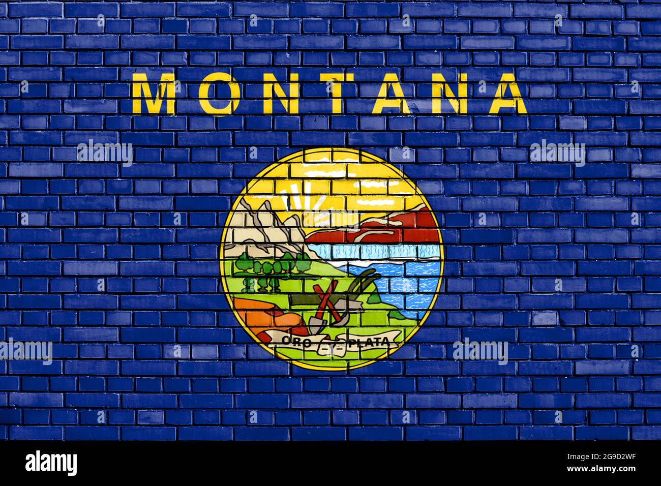 Drapeau du Montana, États-Unis peint sur un mur de briques Banque D'Images