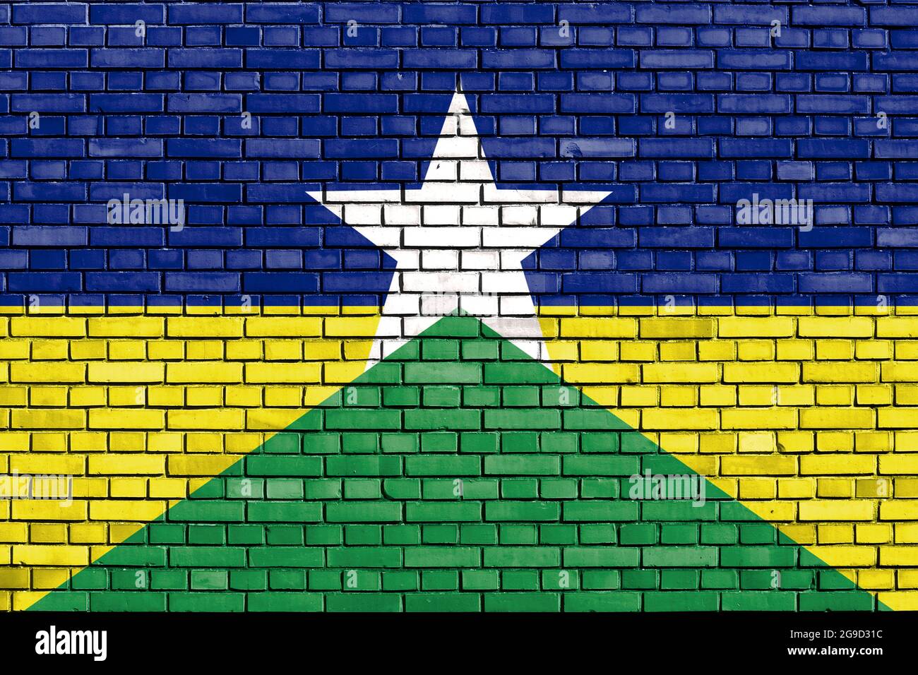 Drapeau de l'État de Rondonia, Brésil peint sur un mur de briques Banque D'Images