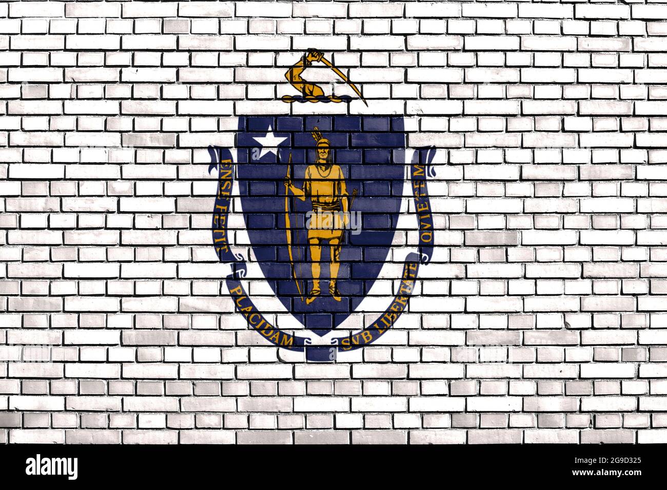 Drapeau du Massachusetts, États-Unis peint sur un mur de briques Banque D'Images