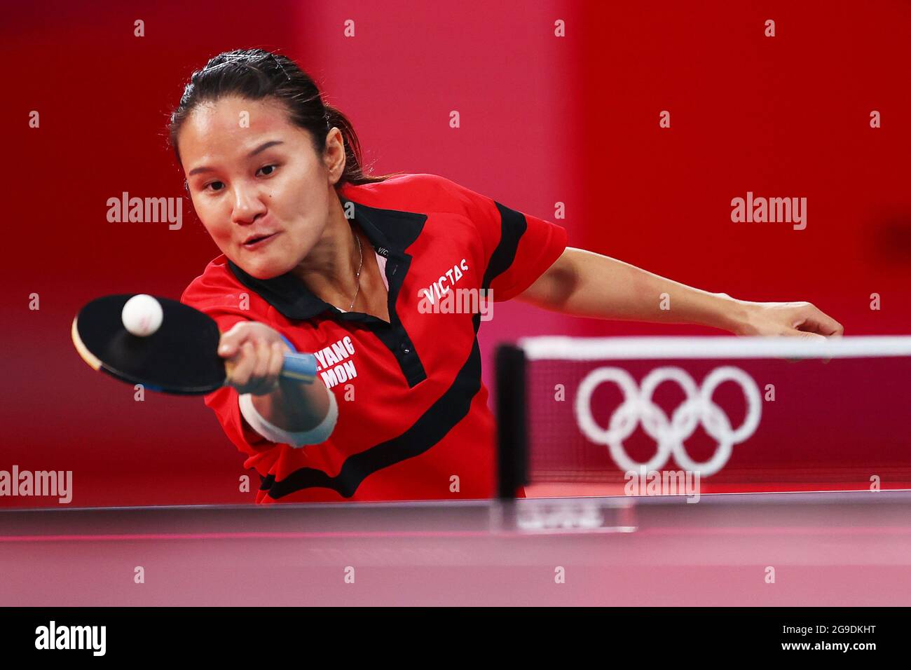 Jeux Olympiques de Tokyo 2020 - tennis de table - célibataires pour femmes  - deuxième tour - Tokyo Metropolitan Gymnasium - Tokyo, Japon - 26 juillet  2021. Xiaoxin Yang de Monaco en