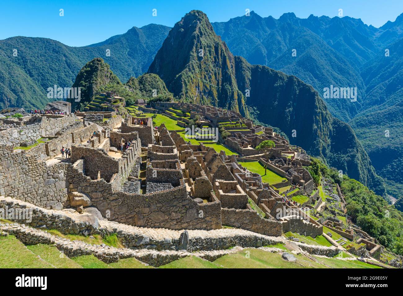 Machu Picchu inca ruine en été, Sanctuaire historique de Machu Picchu, Cusco, Pérou. Banque D'Images