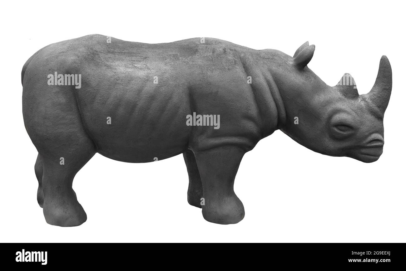 Modèle d'un rhinocéros africain gris ou rhinocéros isolé sur blanc conceptuel du braconnage, de la conservation, une espèce menacée et de la faune sa Banque D'Images