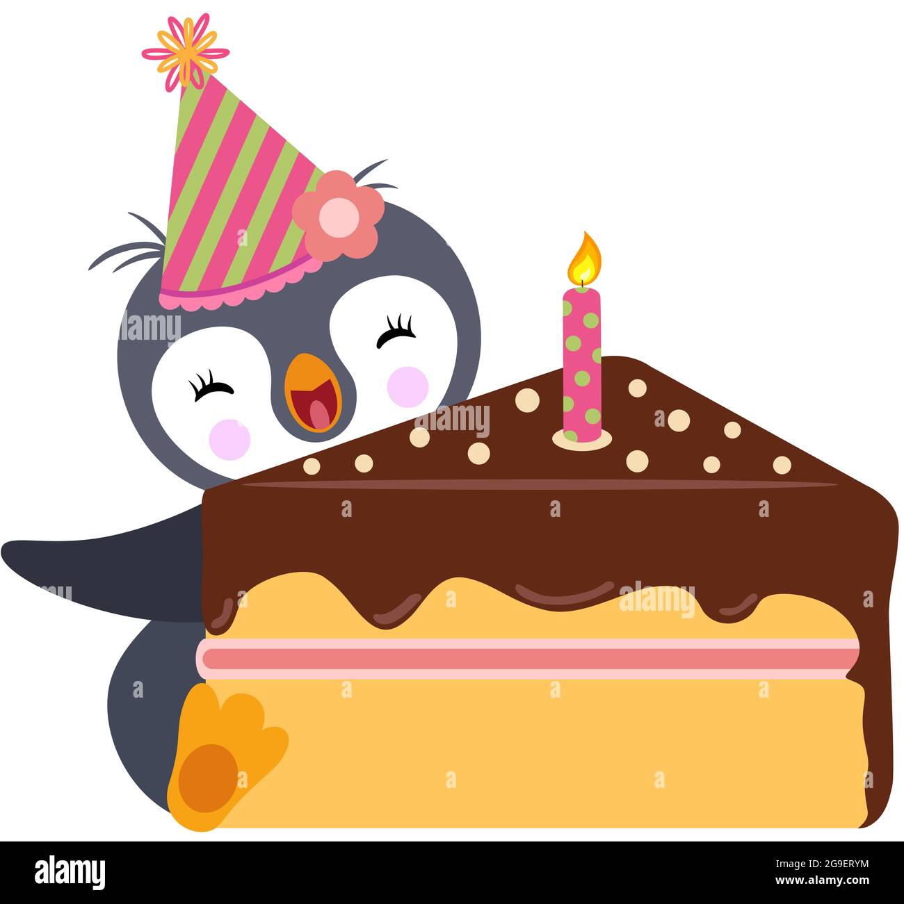 Pingouin Heureux Avec Gateau D Anniversaire Photo Stock Alamy