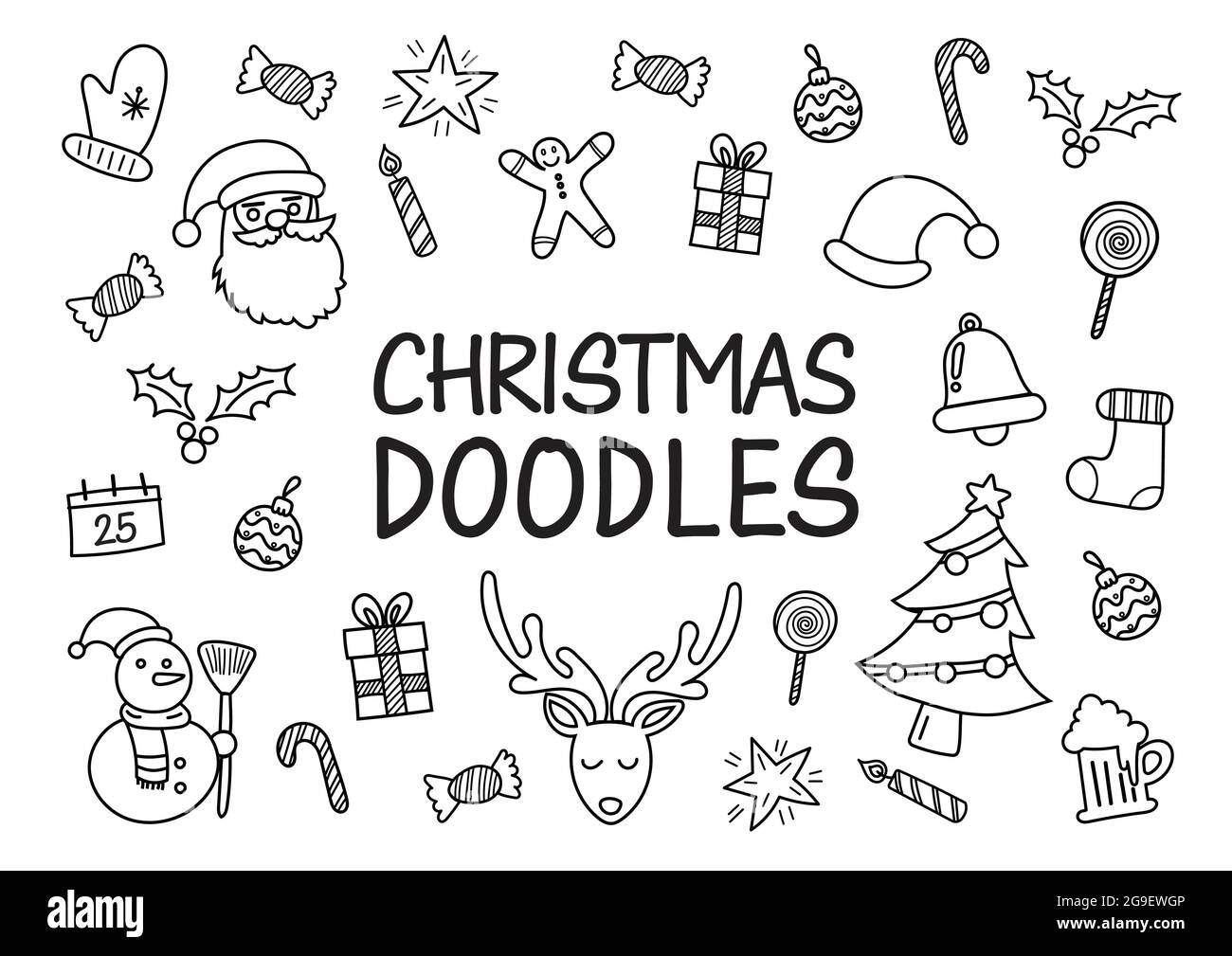 Motifs de Noël dessinés à la main. Illustration vectorielle Illustration de Vecteur