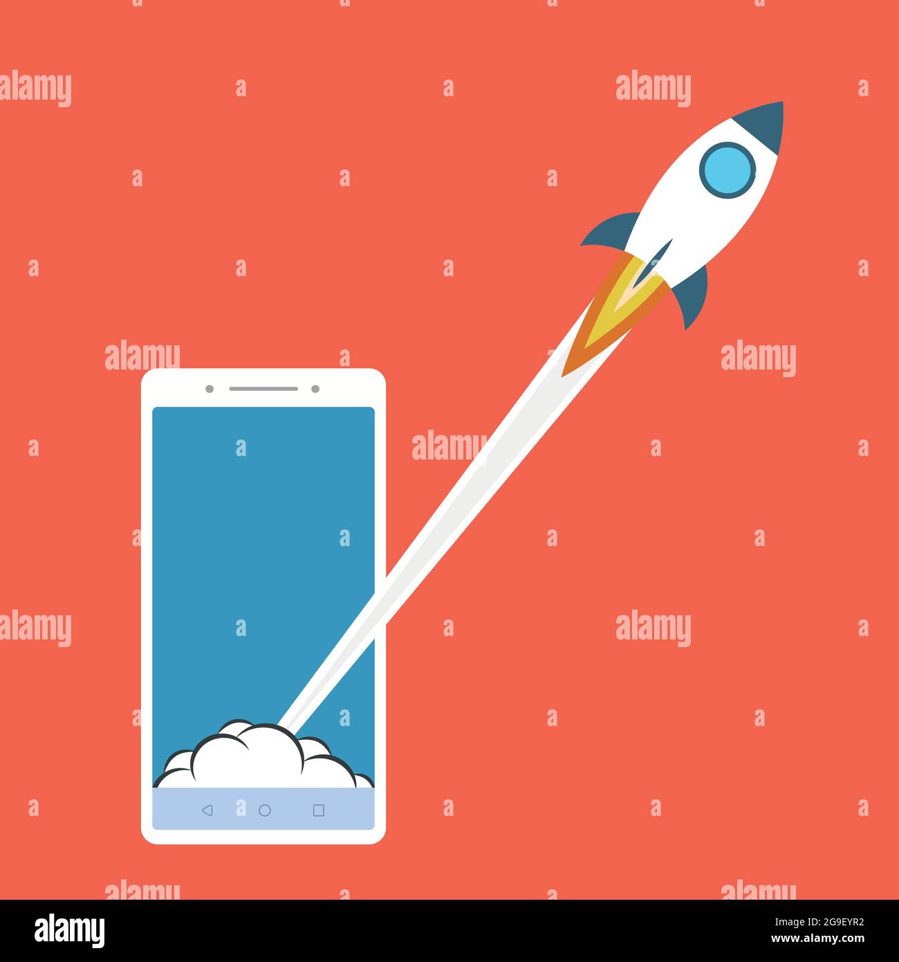 Lancez le concept d'application sur le smartphone en rouge. Vecteur de brut Illustration de Vecteur