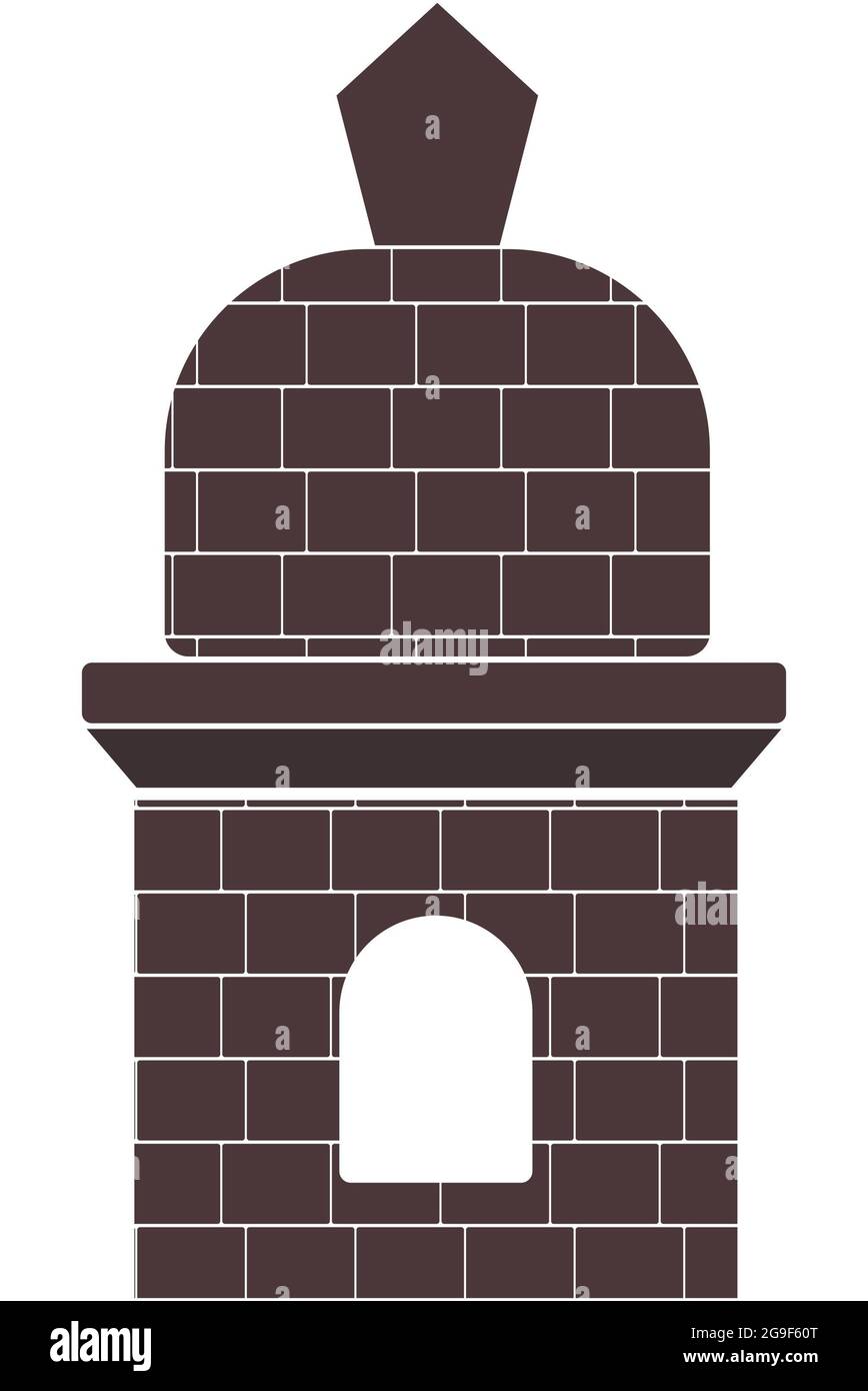 Illustration d'une vieille cheminée de bâtiment historique marron foncé sur fond blanc Banque D'Images