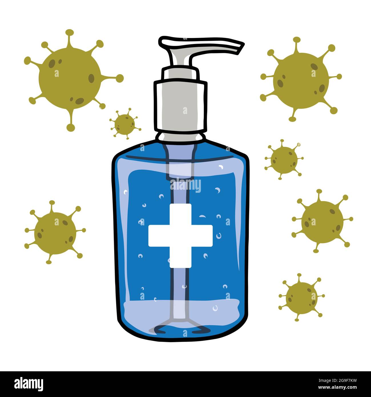 Désinfectant pour les mains Gel anti-coronavirus désinfectant Design avec modèle vectoriel d'icône de coronavirus Illustration de Vecteur