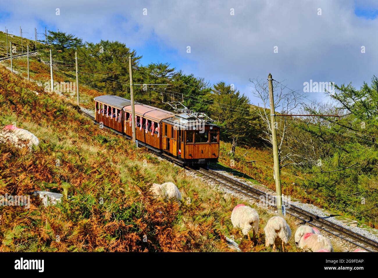 France, Pyrénées-Atlantiques (64), pays Basque, Ascain, la Rhune, Le train Rhune, petit train à crémaillère Banque D'Images