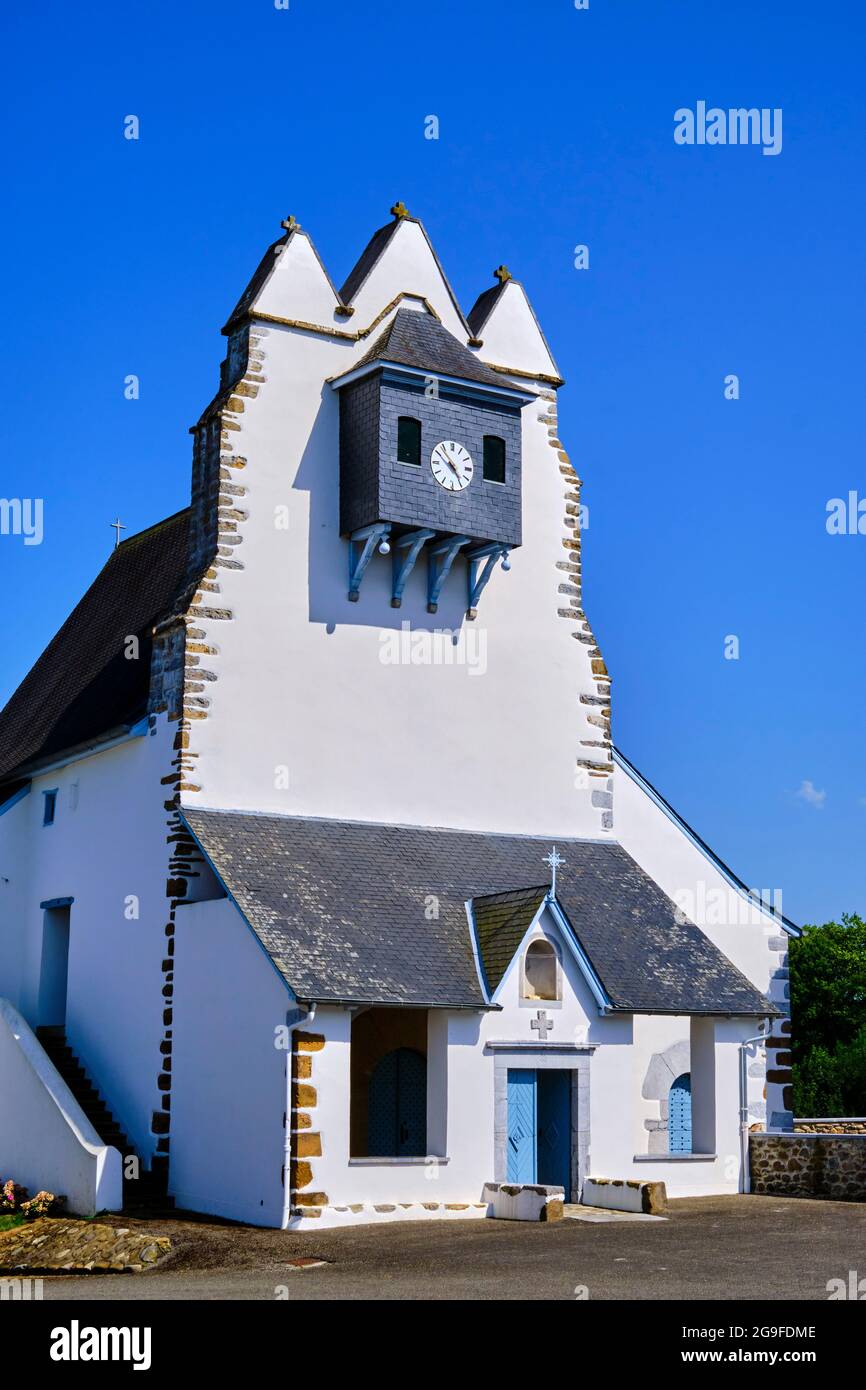 France, Pyrénées-Atlantiques (64), pays Basque, Idaux, clocher trinitaire ou clocher du Soutin, église paroissiale de Saint-Pierre Banque D'Images