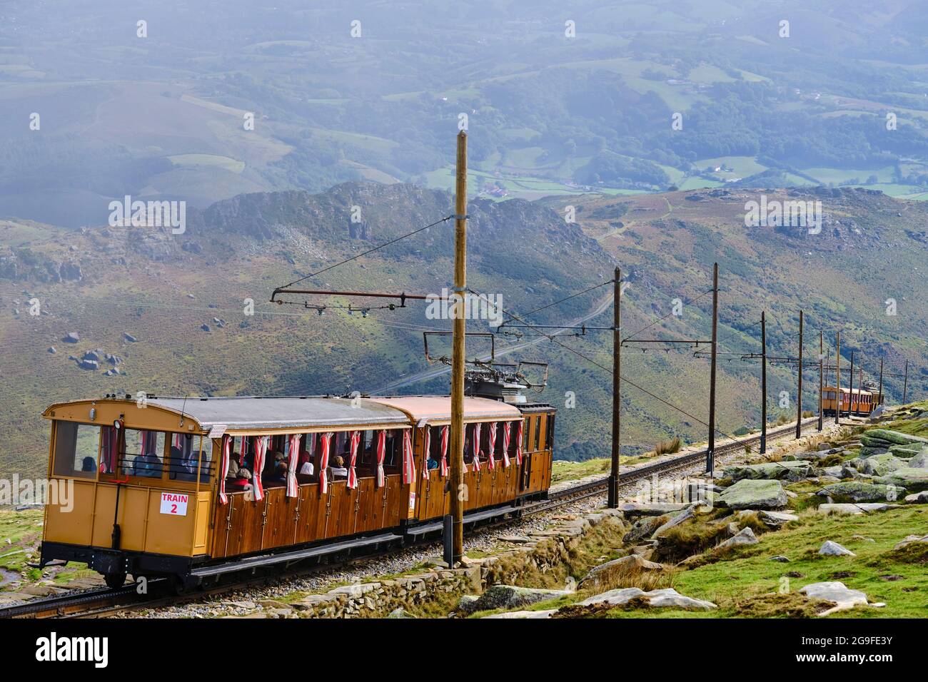 France, Pyrénées-Atlantiques (64), pays Basque, Ascain, la Rhune, Le train Rhune, petit train à crémaillère Banque D'Images