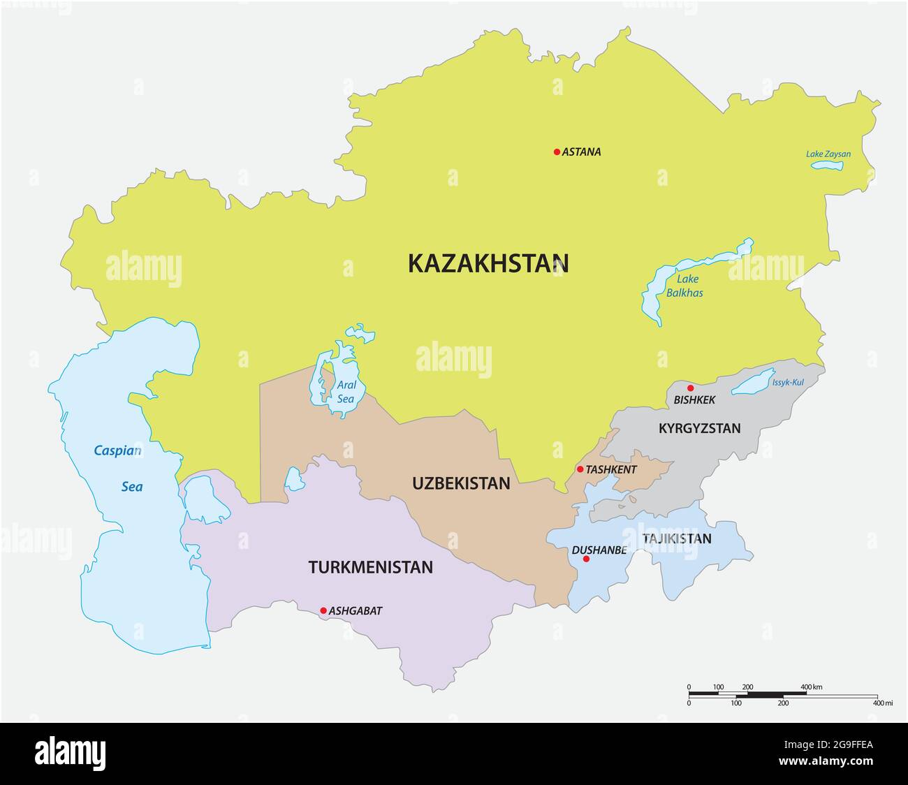 carte vectorielle des cinq états d'asie centrale Illustration de Vecteur