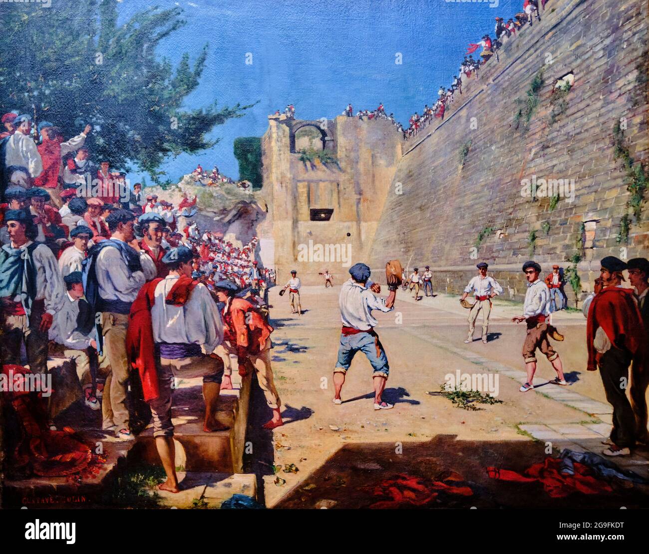 France, Pyrénées-Atlantiques (64), Bayonne, musée basque de l'histoire de Bayonne, partie de pelote sous les remparts de Fontarabie de Gustave Colin Banque D'Images