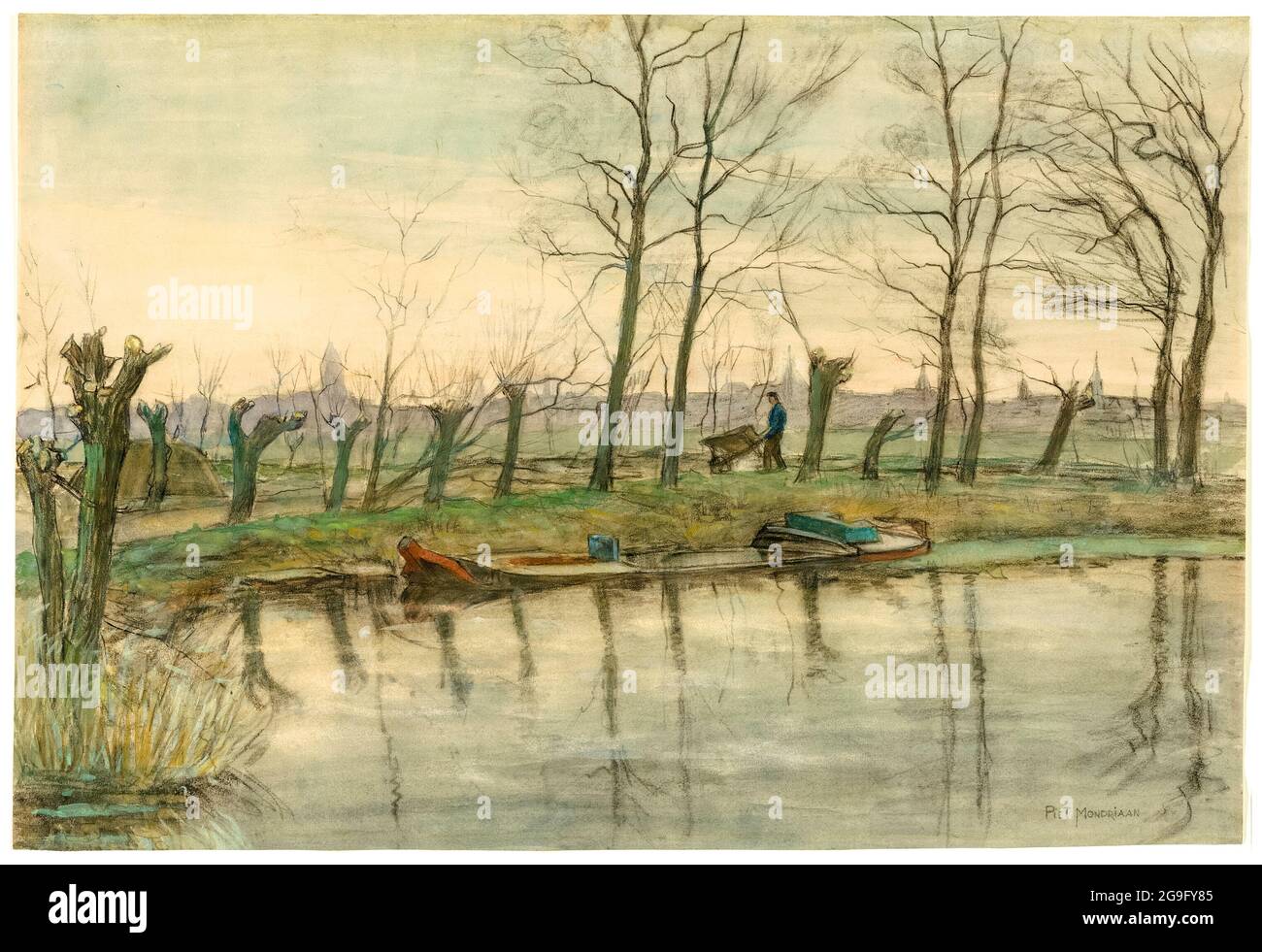 Piet Mondrian (Piet Mondriaan), Amsterdam Skyline: Vue de l'Ouest, peinture de paysage, vers 1899 Banque D'Images