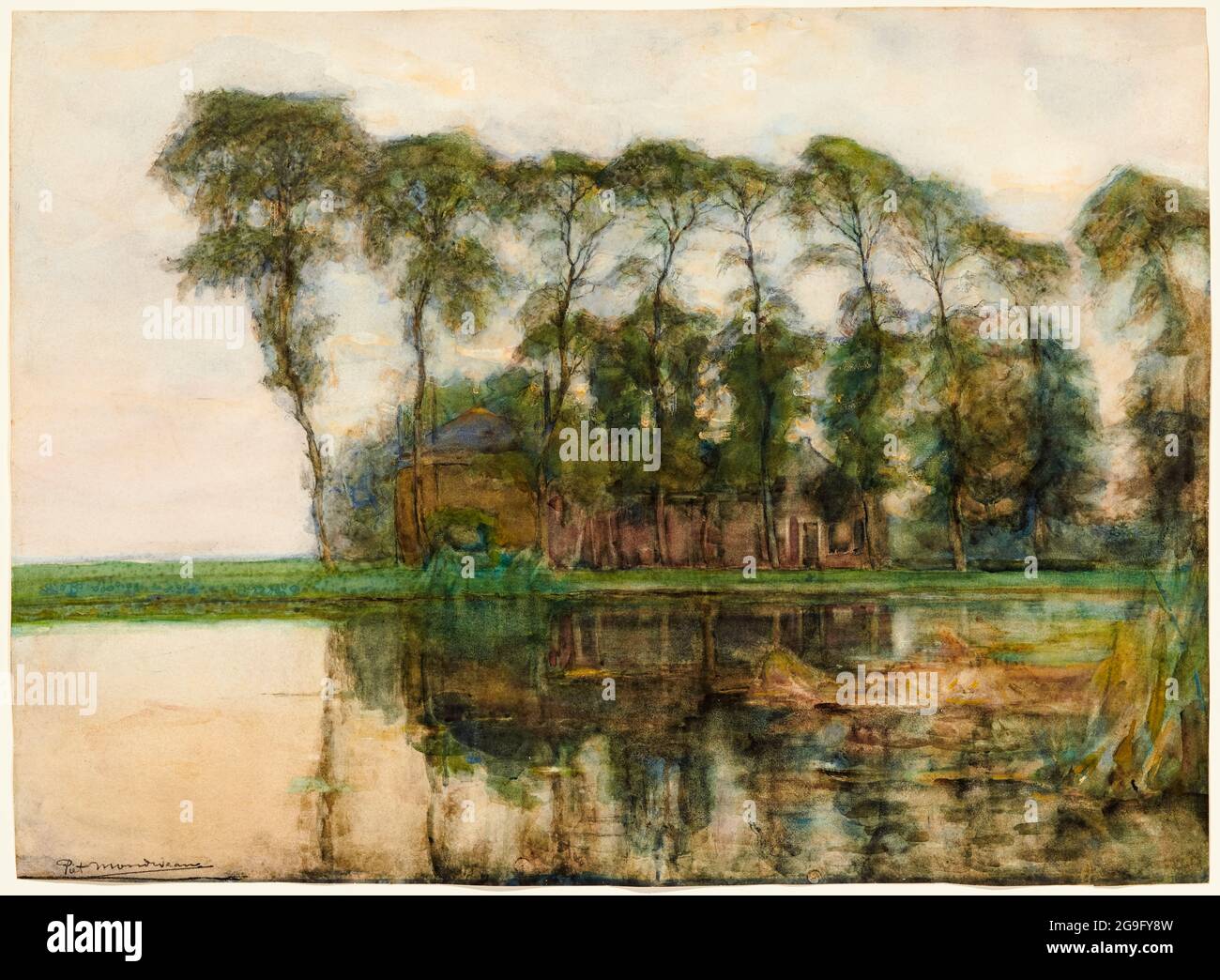 Piet Mondrian (Piet Mondriaan), Farmstead Along the Water, projeté par neuf grands arbres, peinture de paysage, vers 1905 Banque D'Images