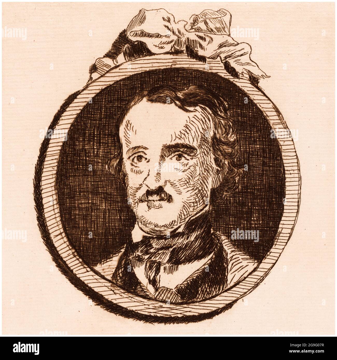 Edgar Allan PoE (1809-1849), écrivain, poète, rédacteur et critique littéraire américain, impression de portrait à point sec par Edouard Manet, vers 1875 Banque D'Images