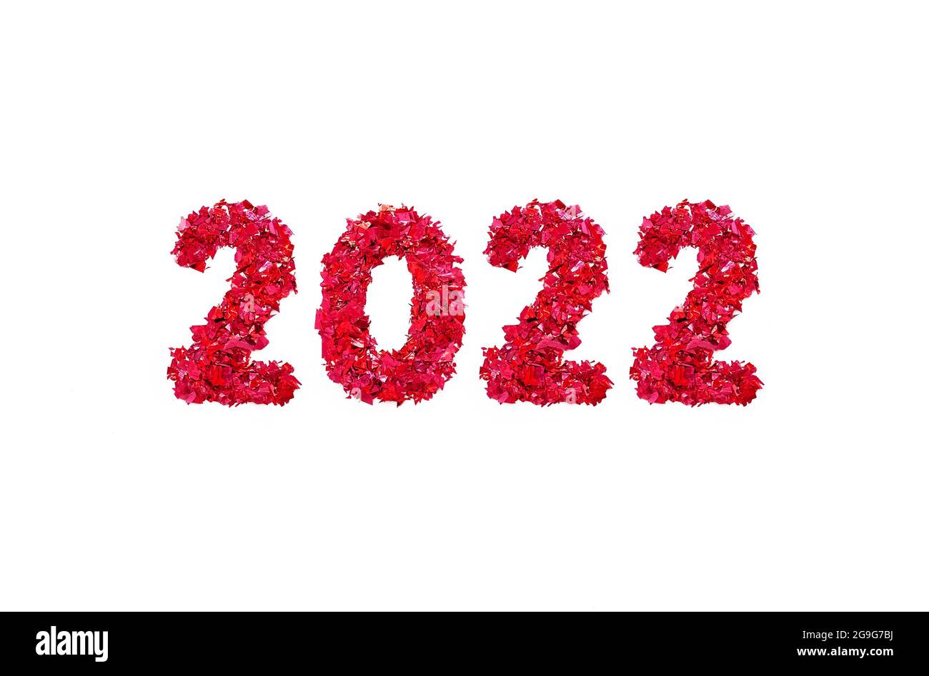 Figures 2022 à paillettes rouges sur fond blanc Banque D'Images