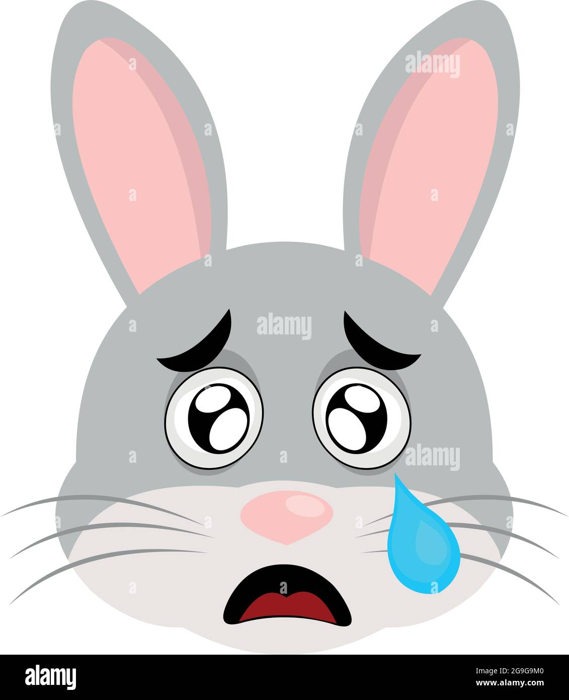 Illustration vectorielle d'une émoticône du visage d'un lapin avec une expression triste et une déchirure tombant de son œil Illustration de Vecteur
