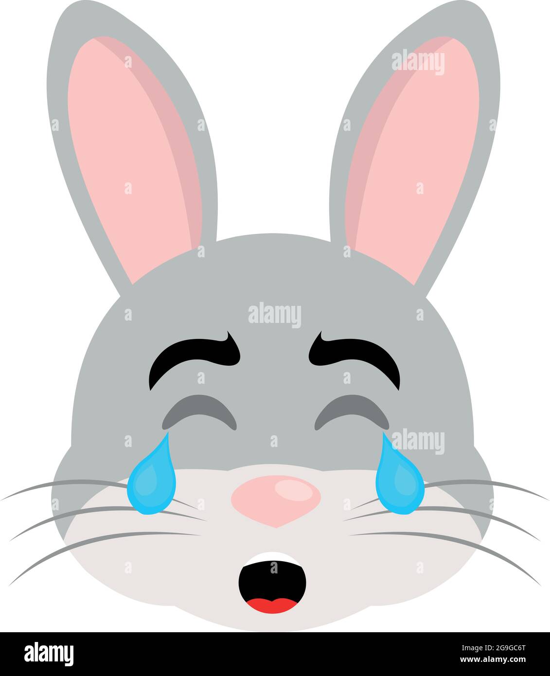 Vecteur émoticône illustration du visage d'un lapin de bande dessinée avec une expression triste, pleurant avec des larmes tombant de ses yeux Illustration de Vecteur