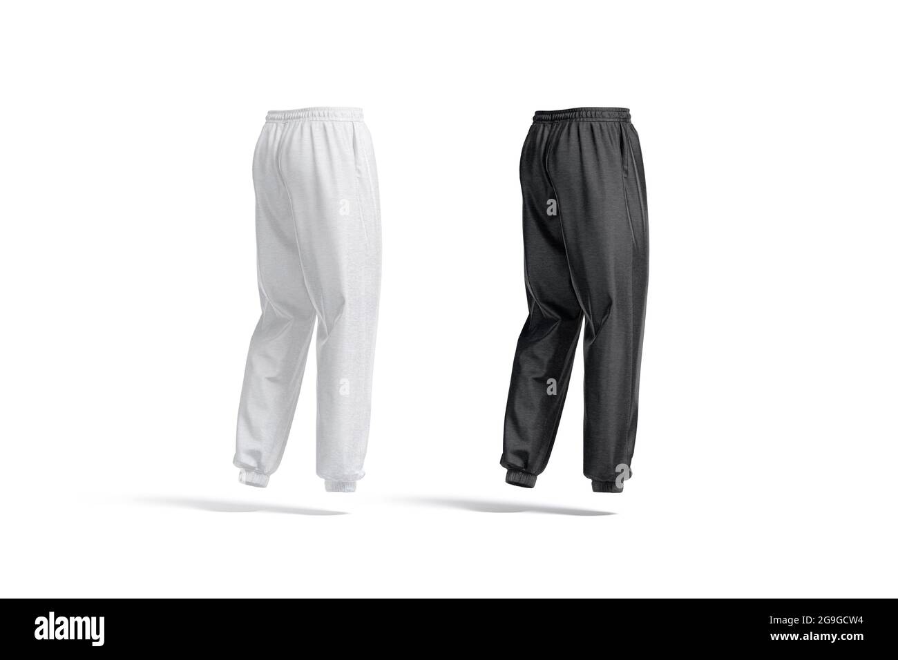 Maquette de pantalon de sport noir et blanc vierge, vue avant, rendu 3d.  Jogging en tissu vide pour un look sportif, modèle isolé. Mâle ou fémal  transparent Photo Stock - Alamy