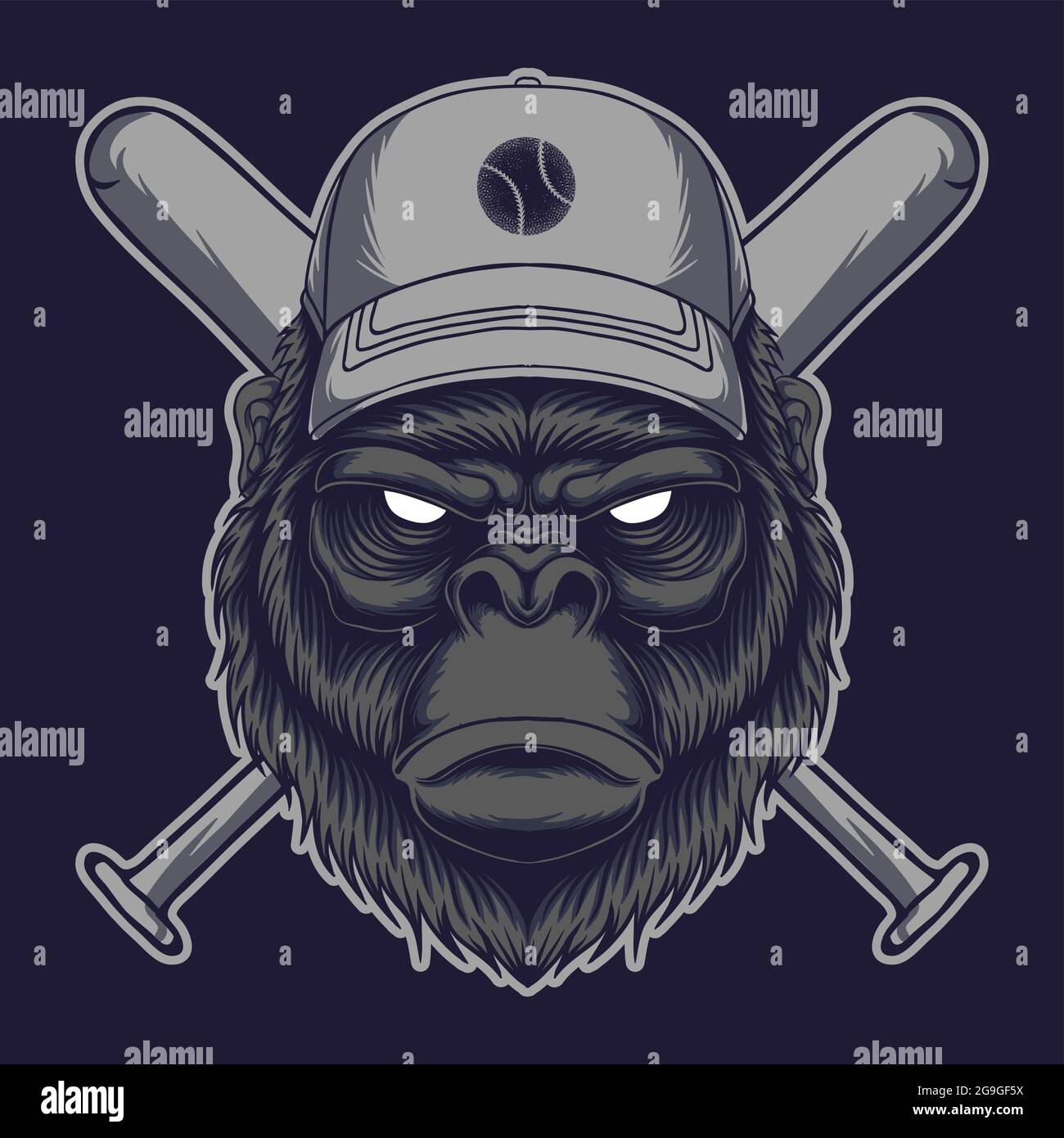 Illustration vectorielle de base-ball de bâton de tête Gorilla Illustration de Vecteur