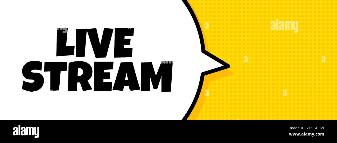 Stréme en direct. Bannière à bulles de parole avec texte en temps réel. Haut-parleur. Pour les affaires, le marketing et la publicité. Vecteur sur arrière-plan isolé. SPE 10 Illustration de Vecteur