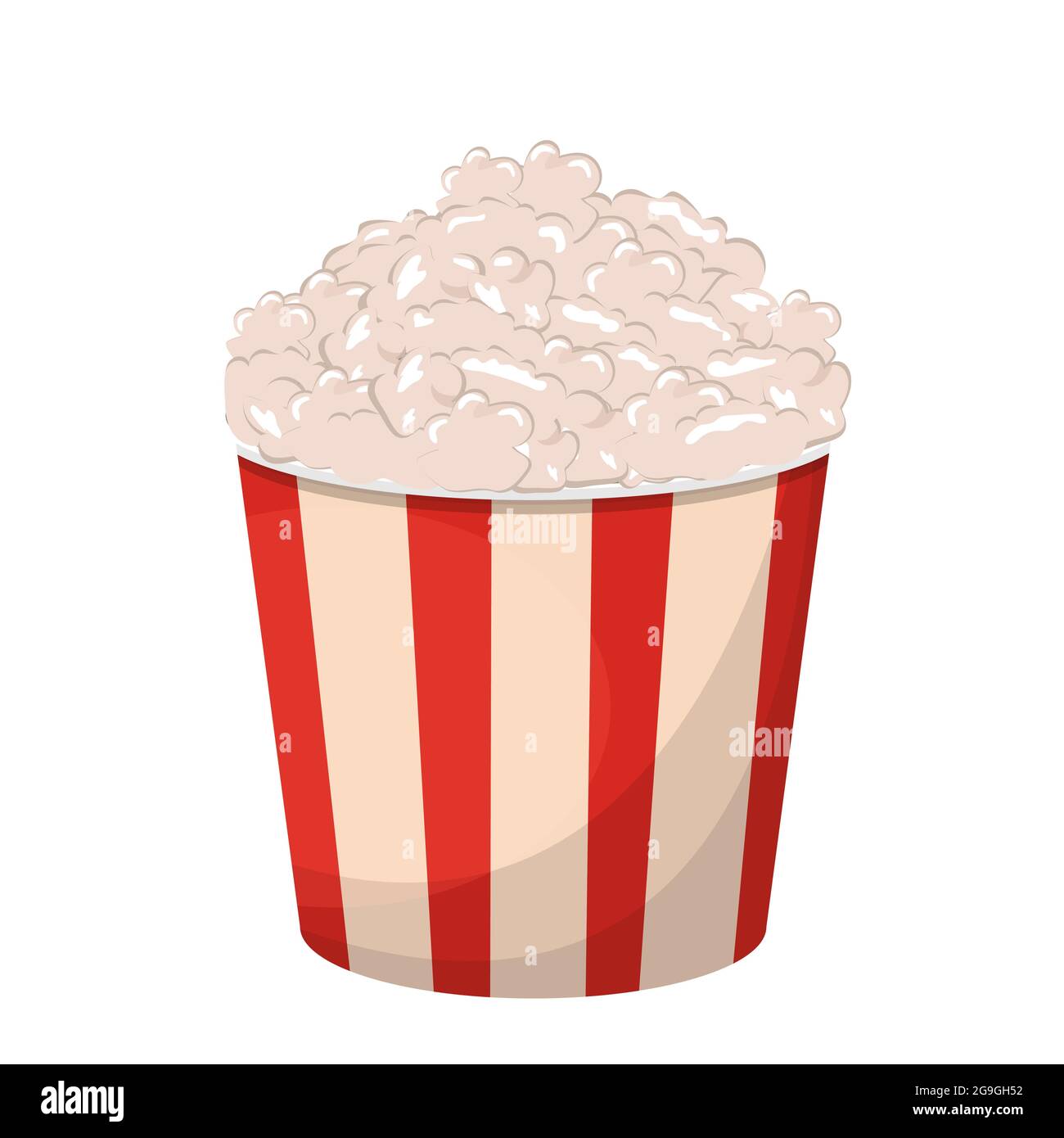 Pop-corn dans une boîte à rayures, contenant isolé sur fond blanc. Restauration rapide, délicieux en-cas à plat. Illustration vectorielle Illustration de Vecteur