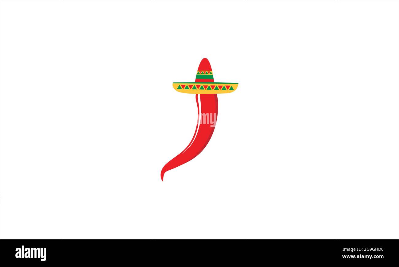 Piment rouge avec symbole représentant un logo représentant un chapeau mexicain Illustration de Vecteur