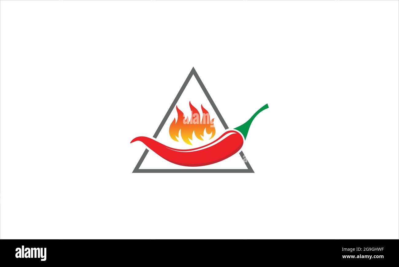 Logo Chili rouge avec illustration de la conception du feu à l'intérieur du triangle vectoriel , logo d'icône Spicy Illustration de Vecteur