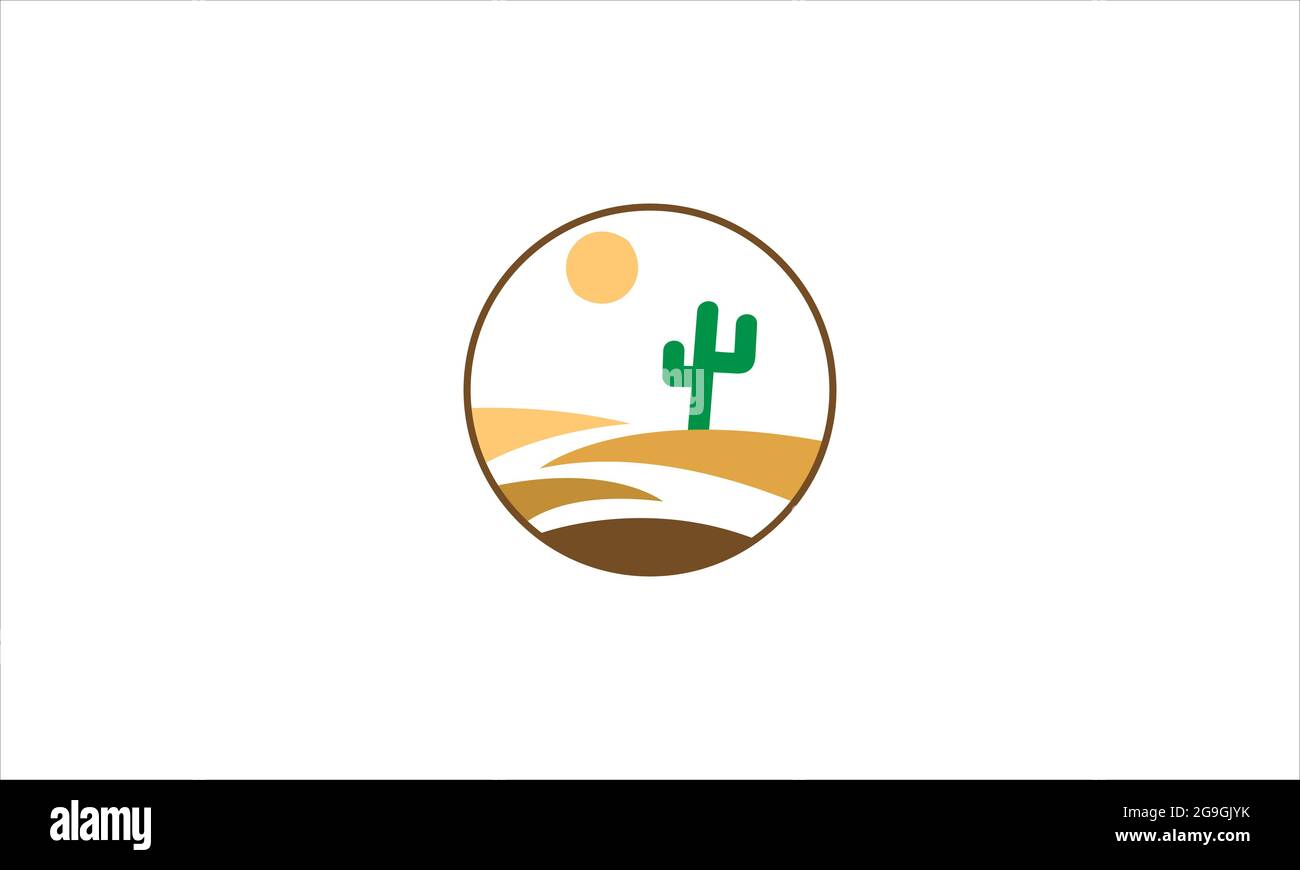 Cactus Desert Plant avec icône de soleil icône plate logo vectoriel modèle de symbole d'illustration Illustration de Vecteur