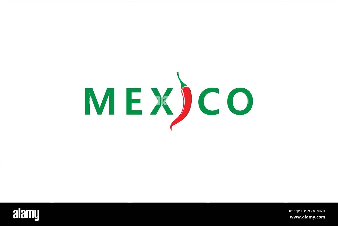 Mexique. Nom pays mot carte texte, bannière script. Une typographie magnifique avec un vecteur d'icône de piment rouge Illustration de Vecteur