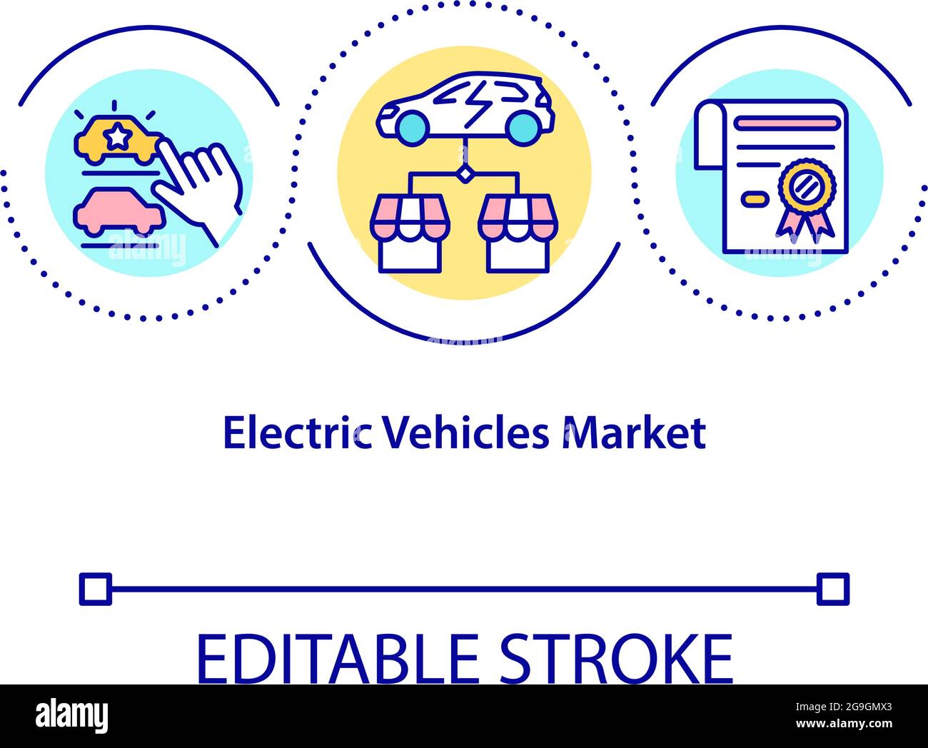 Icône de concept du marché des véhicules électriques. Illustration de Vecteur