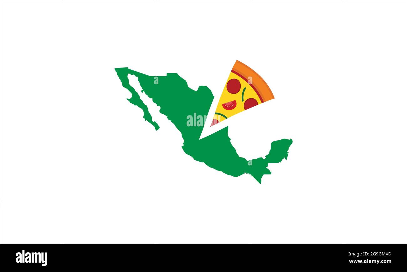 Carte du Mexique avec illustration du logo représentant une pizza Illustration de Vecteur